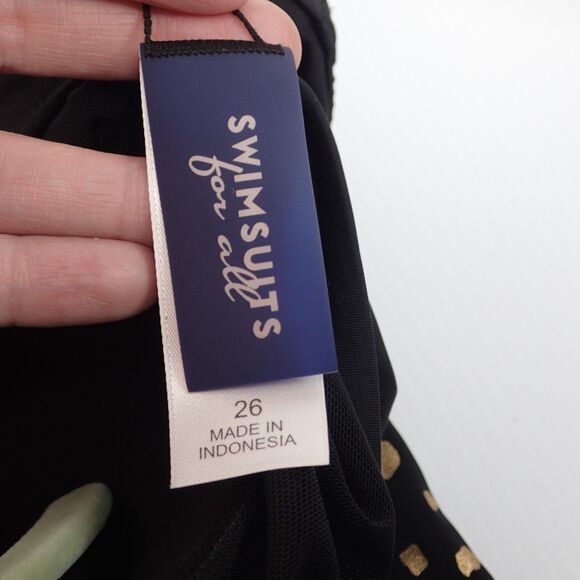 Swimsuits For All Retro Swim Dress Women's Plus Size 26 Black Gold Foil Flowy - Picture 9 of 10